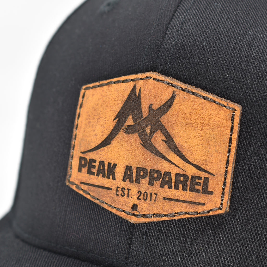 - Hat Apparel Peak Flexfit Black Leather Logo Patch