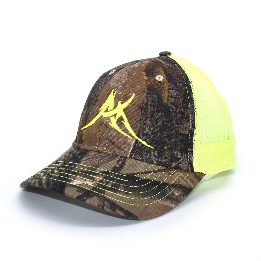 Fishing Hooks Realtree Camo Trucker Hat, Neon Yellow